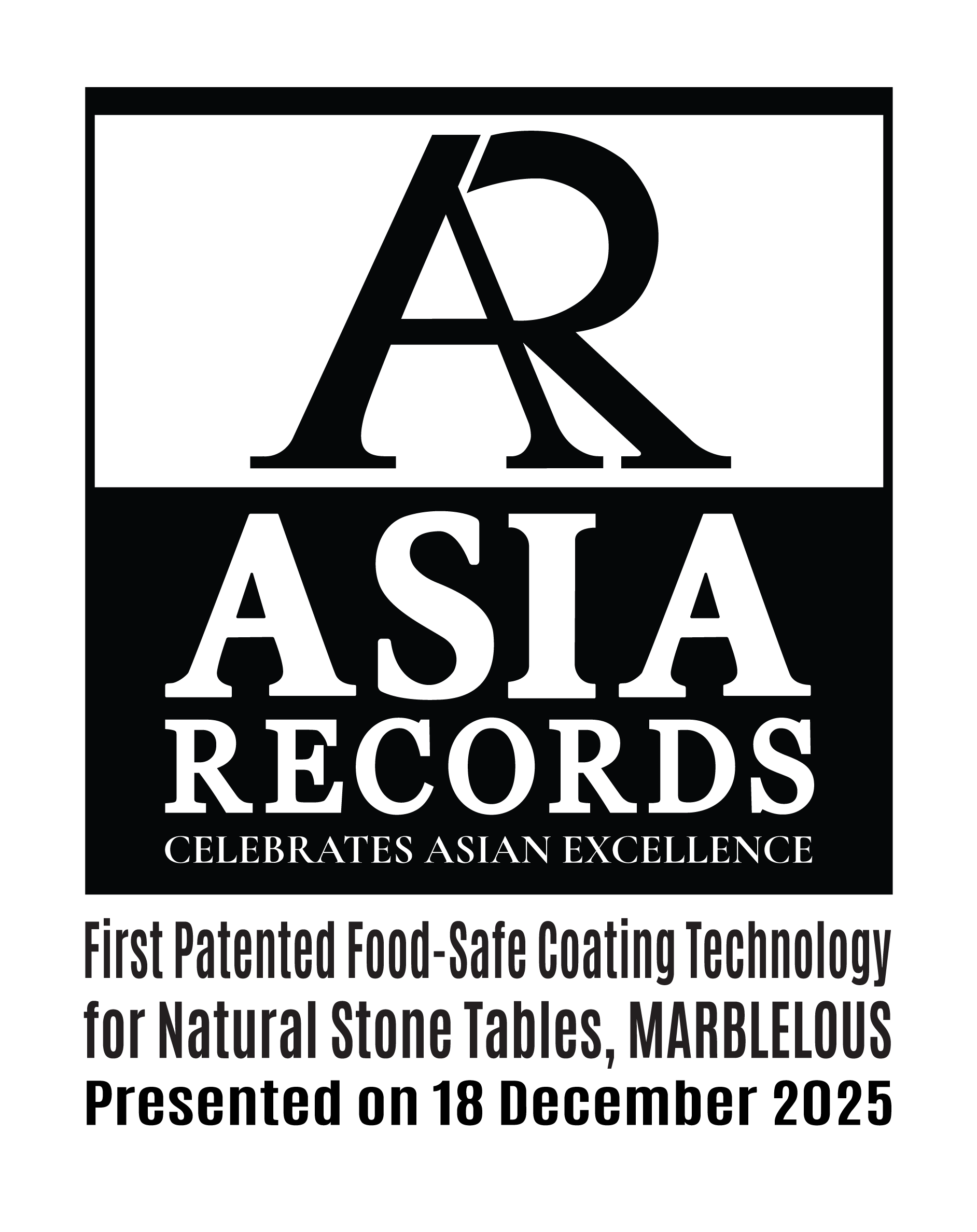 Marblelous - ASIAN RECORDS | First Patented Food-Safe Coating Technology for Natural Stone Tables, MARBLELOUS Presented on 18 December 2025