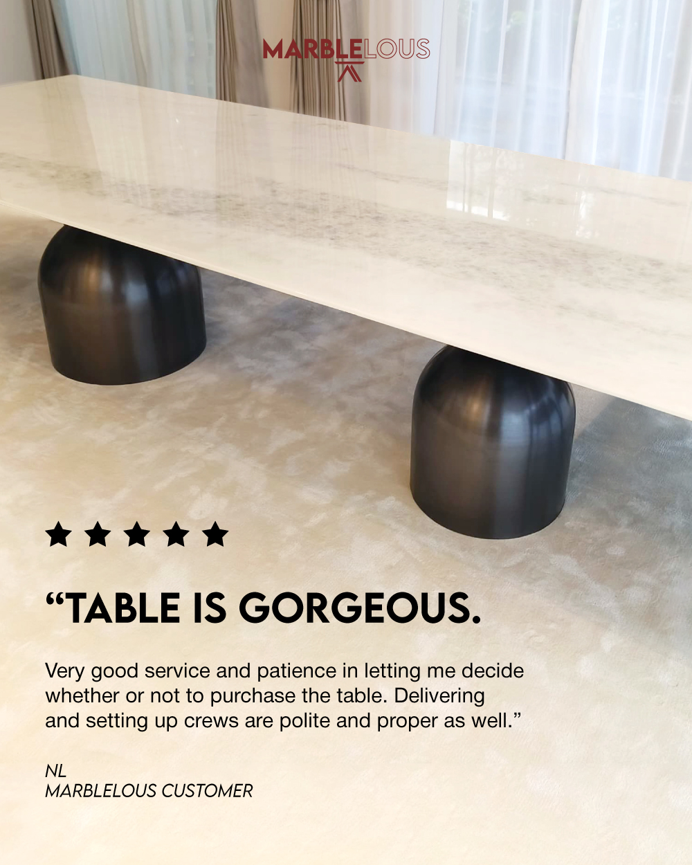 Marblelous Marble Dining Tables - A Huge thank you to our customer for their 5-star review!