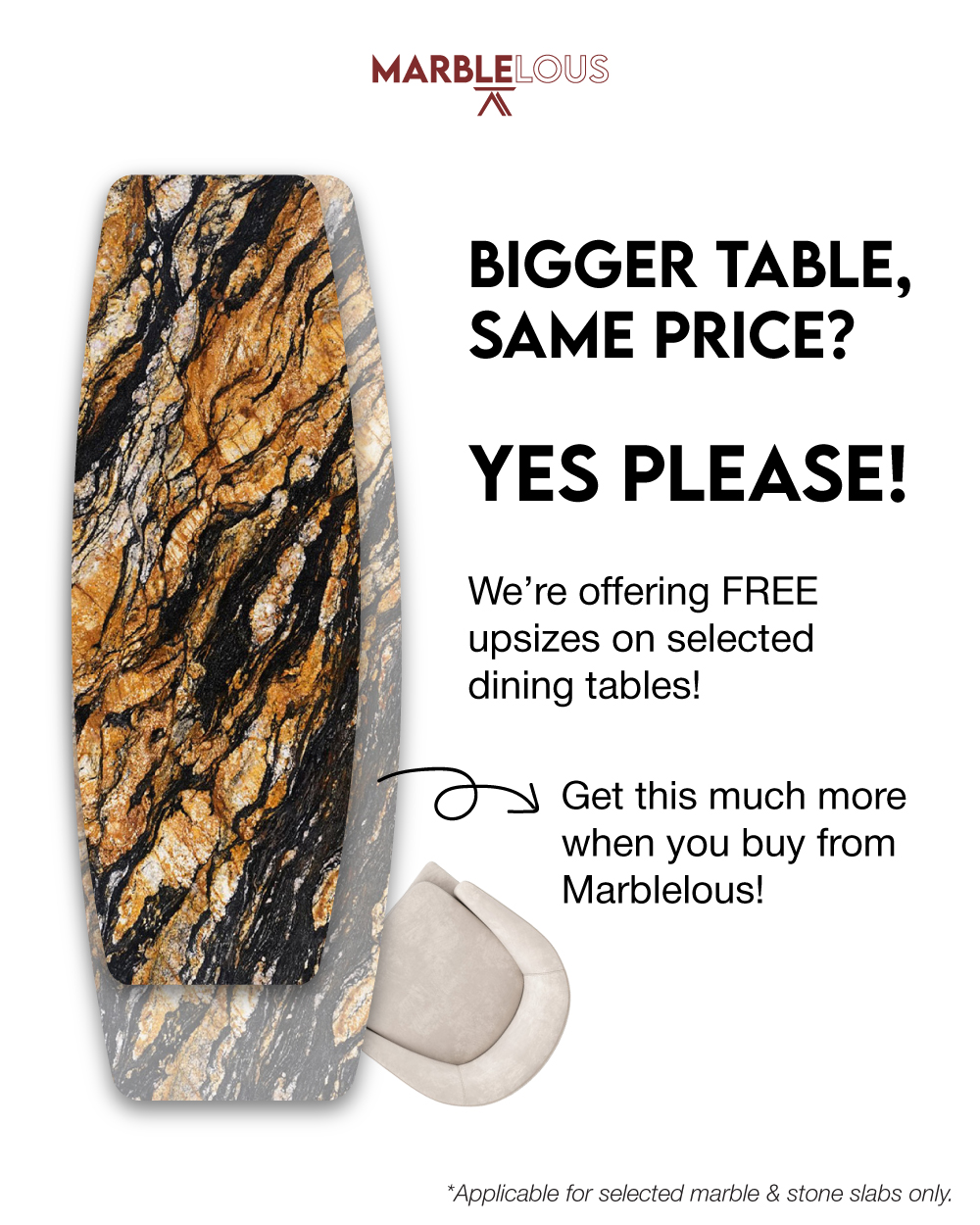Ordered a 5ft round table? Upsize it to 5.5ft at no extra cost.