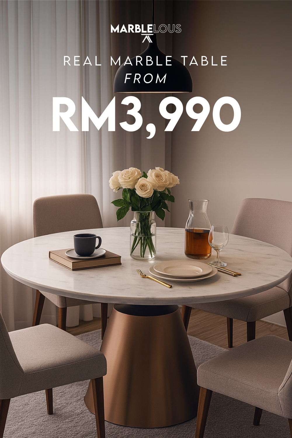 Marblelous customise Marble Dining Tables - Real Stone, Real Deal, Only at RM3,990!