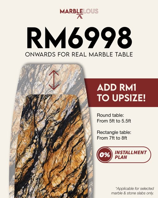 A dining table is where stories unfold, meals are shared, and memories are made. Make that space extraordinary with a Marblelous luxury stone dining table from RM6,998.