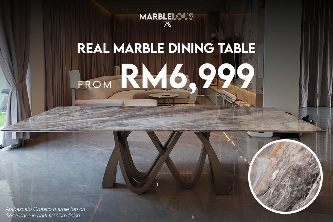 Elegant and durable, a good quality marble dining table is an investment that can be cherished for years to come and even be passed down to future generations. Refresh your dining room with a stain-resistant marble table from just RM6,999!